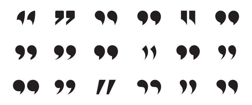 Quote mark icon set. Quotes icon vector set. Quote marks, speech marks, inverted commas or talking marks collection. Talk bubble speech icon. Black quotes icon. Vector illustration. EPS 10