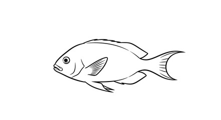 Fototapeta premium A simple line art sketch depicts a coral reef fish on a white background.