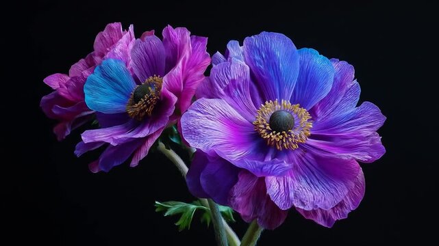 Vibrant flowers with colorful petals and dark background studio shot