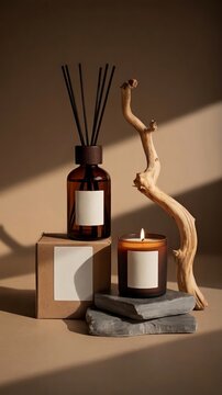 Luxury home fragrance set with wooden stick diffuser and candle