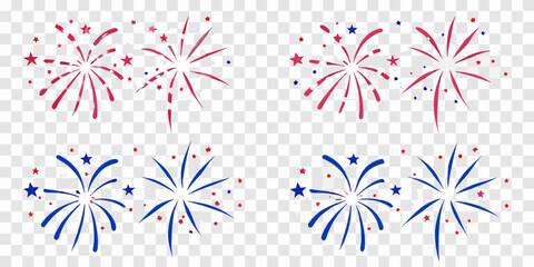 Patriotic Fireworks Display Red White And Blue Vector Illustration With Transparent Background © PolyRani