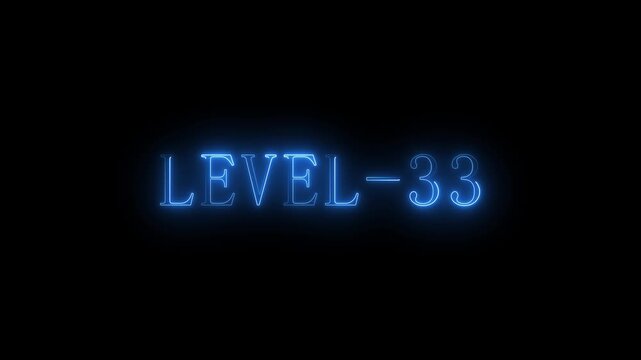 Neon blue level 33 glowing text sign animation number gaming light interface