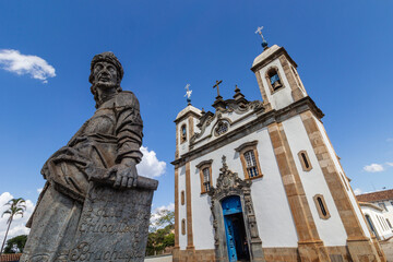 Obraz premium Soapstone prophet statue at the Santuario de Bom Jesus de Matosinhos in Congonhas Brazil