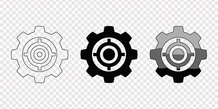 Silhouette Icon three identical gear symbols transparent background, Gear icons for settings and configuration, setting cog sign symbol icon set, minimalistrepresenting configuration, system control.