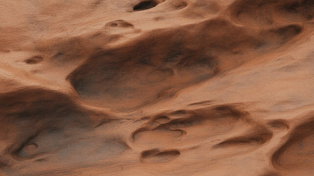 Close-up of naturally eroded red sandstone rock formation texture with deep holes sandstone formation weathering sedimentary background abstract