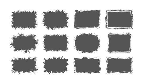 Collection of twelve dark grey distressed rectangular frames white grunge texture