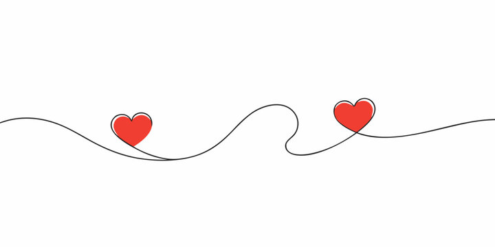 Red hearts connected by a continuous line on a white background