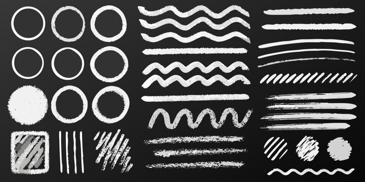 White Chalk Strokes And Shapes On Black Background Collection Of Textures
