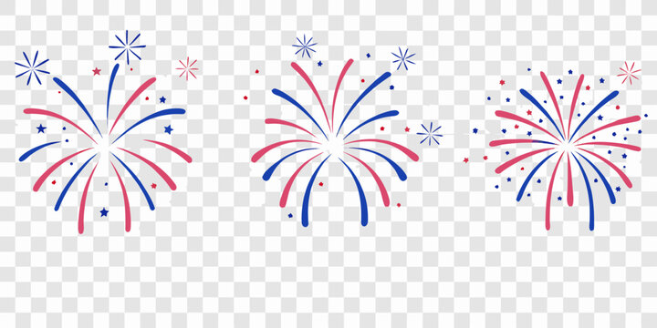 Patriotic Fireworks Display Vector Illustration With Transparent Background