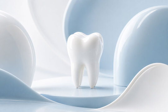3d rendered tooth on abstract wave background