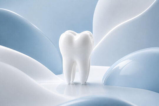 White tooth on soft cloud background