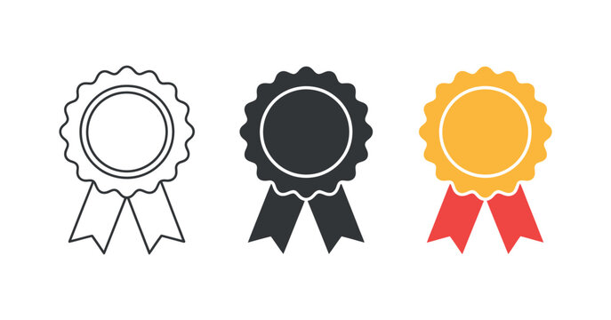 Award Ribbon Set Line Art And Filled Versions In Black And Gold
