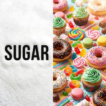 Sugar and sweets a composition of donuts, cupcakes, and colorful candy