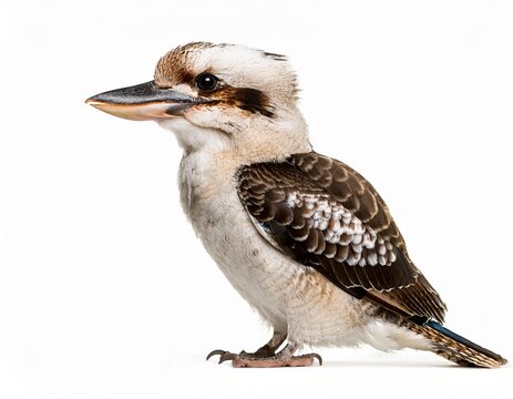 side view of a kookaburra bird with standing pose isolated on white background