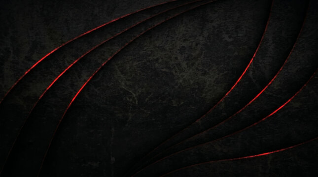Abstract wave pattern with red neon light, dark gray background
