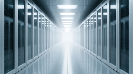 Obraz premium server corridor, endless data center infrastructure