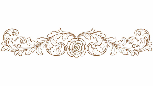 Horizontal floral ornament in a sketched style featuring swirling leaves and a central rose like element design scrollwork acanthus rococo baroque