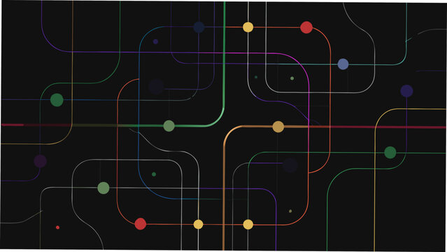 Abstract geometric pattern with colorful lines and circles on a black background a modern vector illustration abstract design geometric pattern colorful lines vector illustration modern art