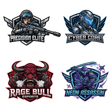 Gaming esports logos with futuristic characters