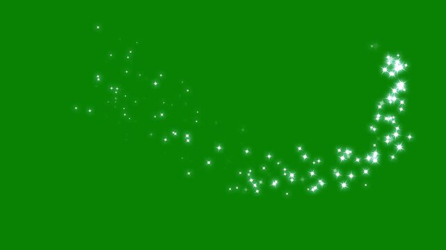 sparkling fairy stars dust trail, white glowing stars line animation, glitter shimmer stars path effect, magical twinkling particles, luminous doodle star burst, cinematic green screen overlay.4k