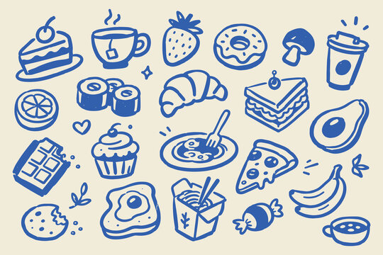 Food and Drink Set Doodle Sketch Vector