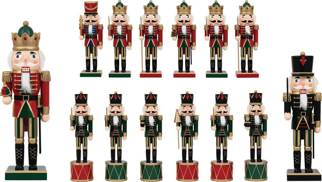 Traditional Christmas Wooden Nutcracker Soldier Figurine Collection with Red and Green Uniforms for Festive Holiday Table Top Decorations