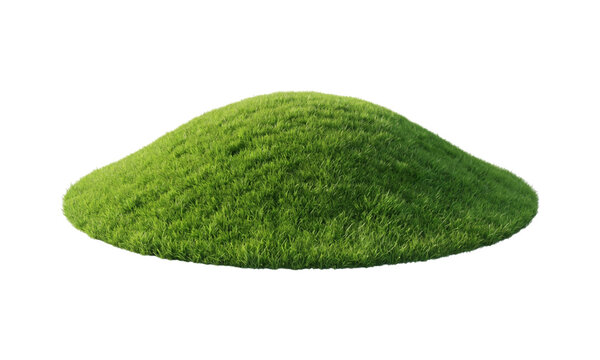 Lush green grassy hill isolated on transparent background, cutout PNG