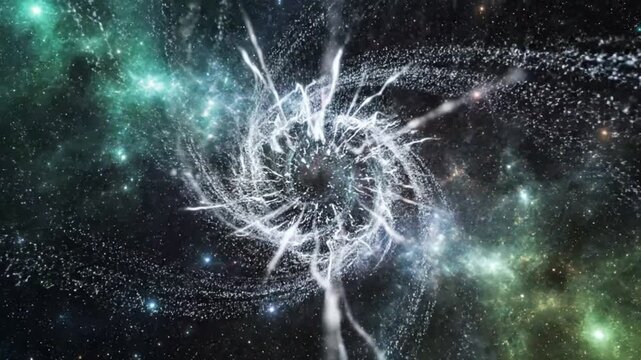 Abstract vortex tunnel of energy expanding in a swirling galactic nebula of stars and space particles.