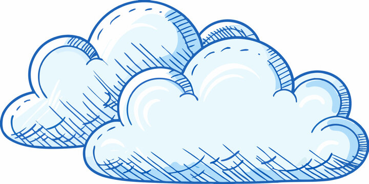 Blue cloud illustration hand drawn vector style with a white background
