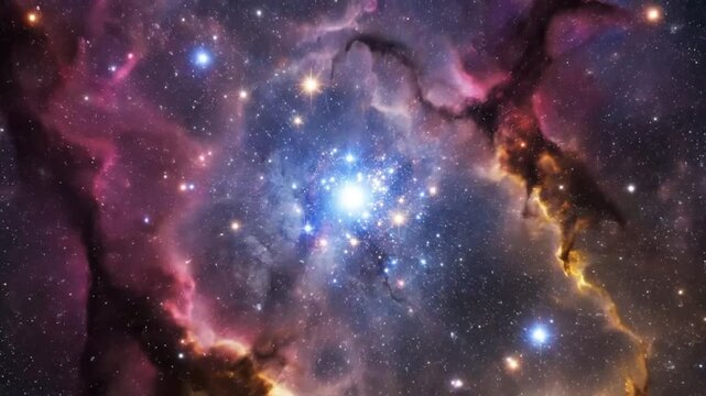 Mesmerizing nebula in deep space with sparkling stars, celestial bodies, and cosmic cloudscape