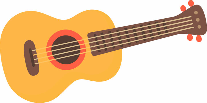 Yellow Acoustic Guitar Flat Vector Illustration With White Background