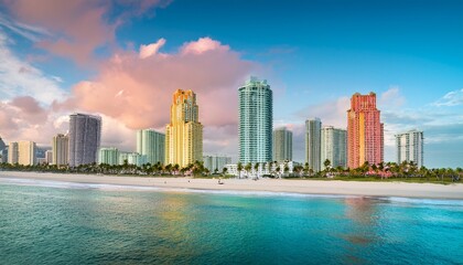 Naklejka premium vibrant palm beach skyline in pastel colors
