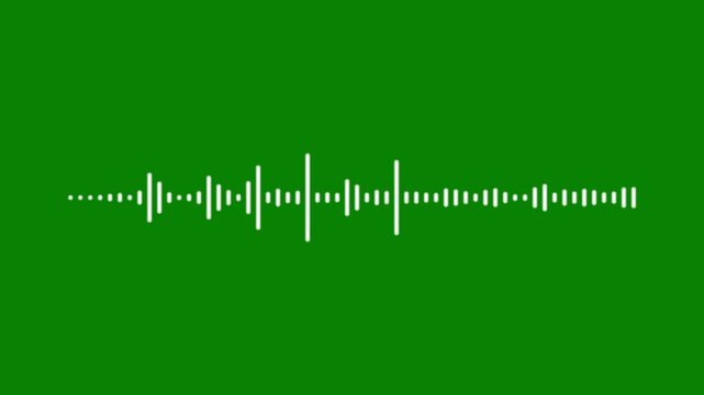 Music sound wave spectrum, white frequency line animation, audio visualization effect, digital waveform equalizer, voice recording signal motion, green screen background, , ultra hd 4k.