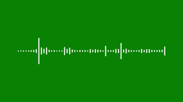 Digital sound wave animation, audio spectrum equalizer, white frequency visualization, music signal waveform motion, voice analyzer graphic, green screen background, seamless 4k loop.