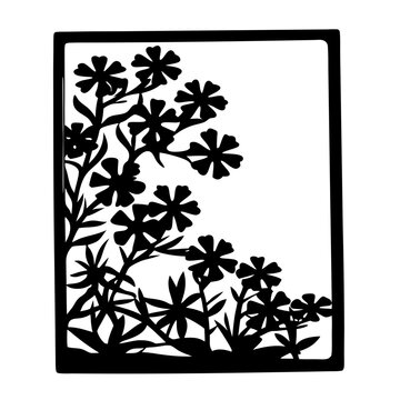 Black Floral Silhouette Vector, Delicate Blossoms and Leaves, Elegant Nature Design, Decorative Border Element, Cutout Art Style