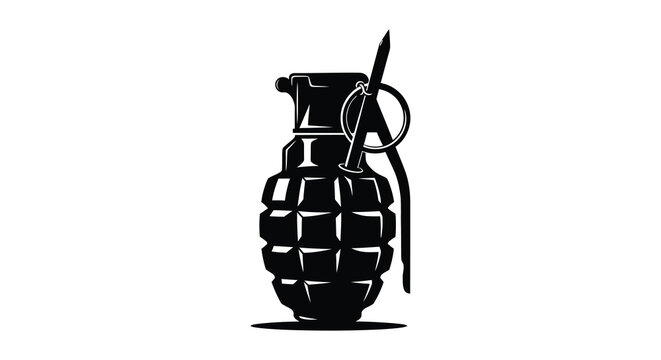 Black silhouette of a hand grenade with pin isolated on a white background silhouette