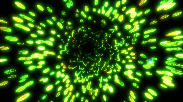 Beautiful celestial ring of green fire swirl, with glowing cyan starburst beams in space, abstract seamless backdrop texture of total annular solar flare phenomenon video loop pack. 4k video