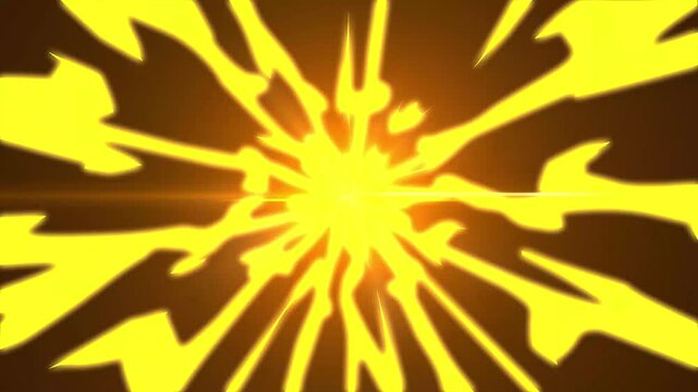 Abstract golden speed tunnel animation, with glowing yellow energy lines in space, seamless loop motion graphic of cosmic hyperdrive travel with powerful bright starburst beam display. 4k video