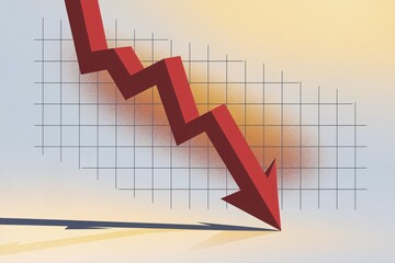 Obraz premium Red arrow crashing downward. Symbol of stock market collapse, financial crisis, and economic downturn. Generative AI, AI generated