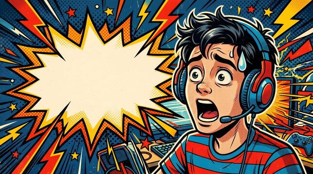 Shocked Gamer Tech Nerd Retro Comic Thumbnail Template