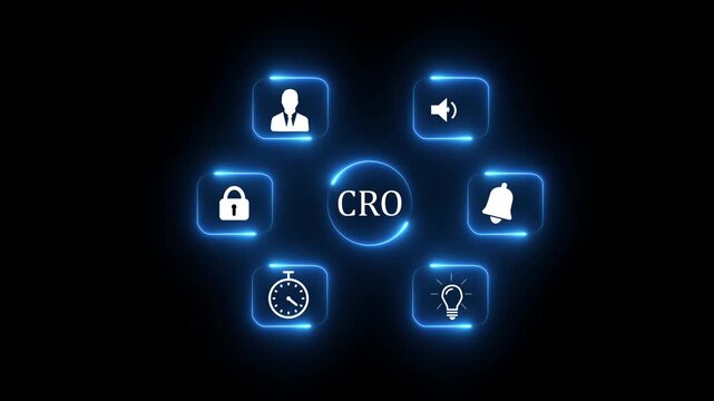Glowing Neon CRO Icons Animation &ndash; Conversion Rate Optimization Concept on Black Background