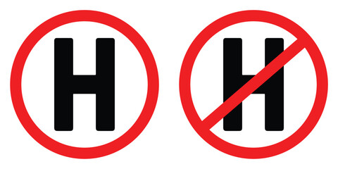 Helicopter landing pad sign with prohibition symbol against white background clean graphic © Sharmin