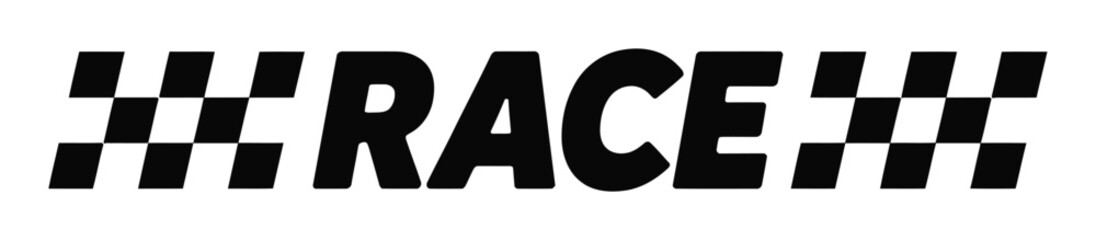 Black and white "race" text with checkered flag accents © Monoyar