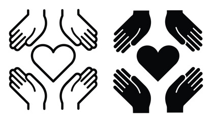 Obraz premium Hands cupping heart symbol, outline and silhouette