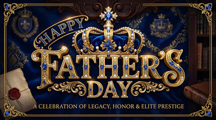 Obraz premium Happy Fathers Day celebration with crown and royal decorations and books transparent background