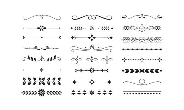 Collection of decorative dividers and text flourish ornaments for elegant stationery and professional design projects