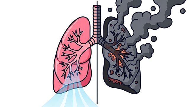 3D illustration of human lungs with blood vessels and bronchial tubes.