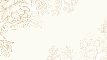 Delicate floral ornament featuring sketched peony blossoms and leafy branches on a cream colored background flower peonies blossom blooms botanical sketch © Sujit