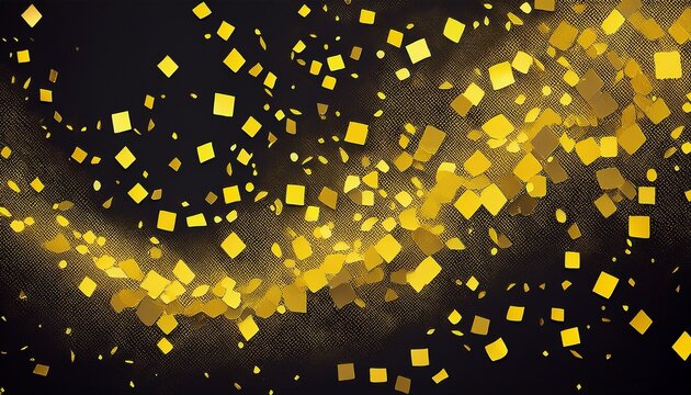 abstract pixelated yellow confetti falling on black background pattern texture design art