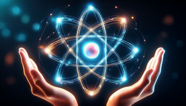atom science physics chemistry molecule quantum nuclear energy research technology hand concept power